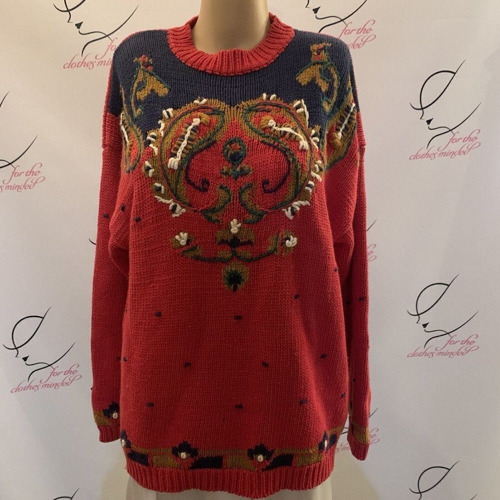 Rebecca Stone. Sz Medium (Oversized). Cotton/Ramie Embellished Sweater. B78.